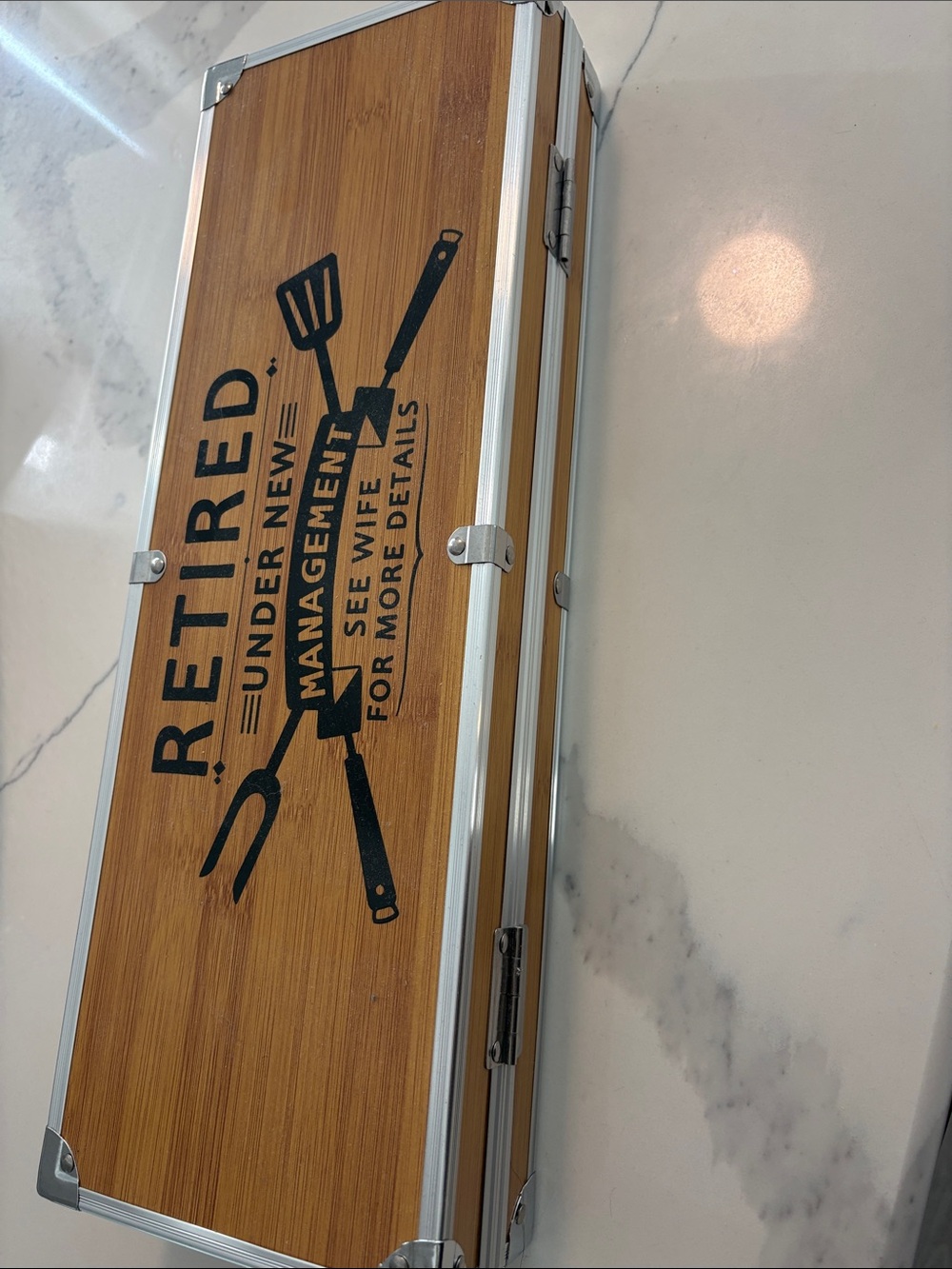 Retired Bamboo BBQ Tool Case with Silver Trim - Brown